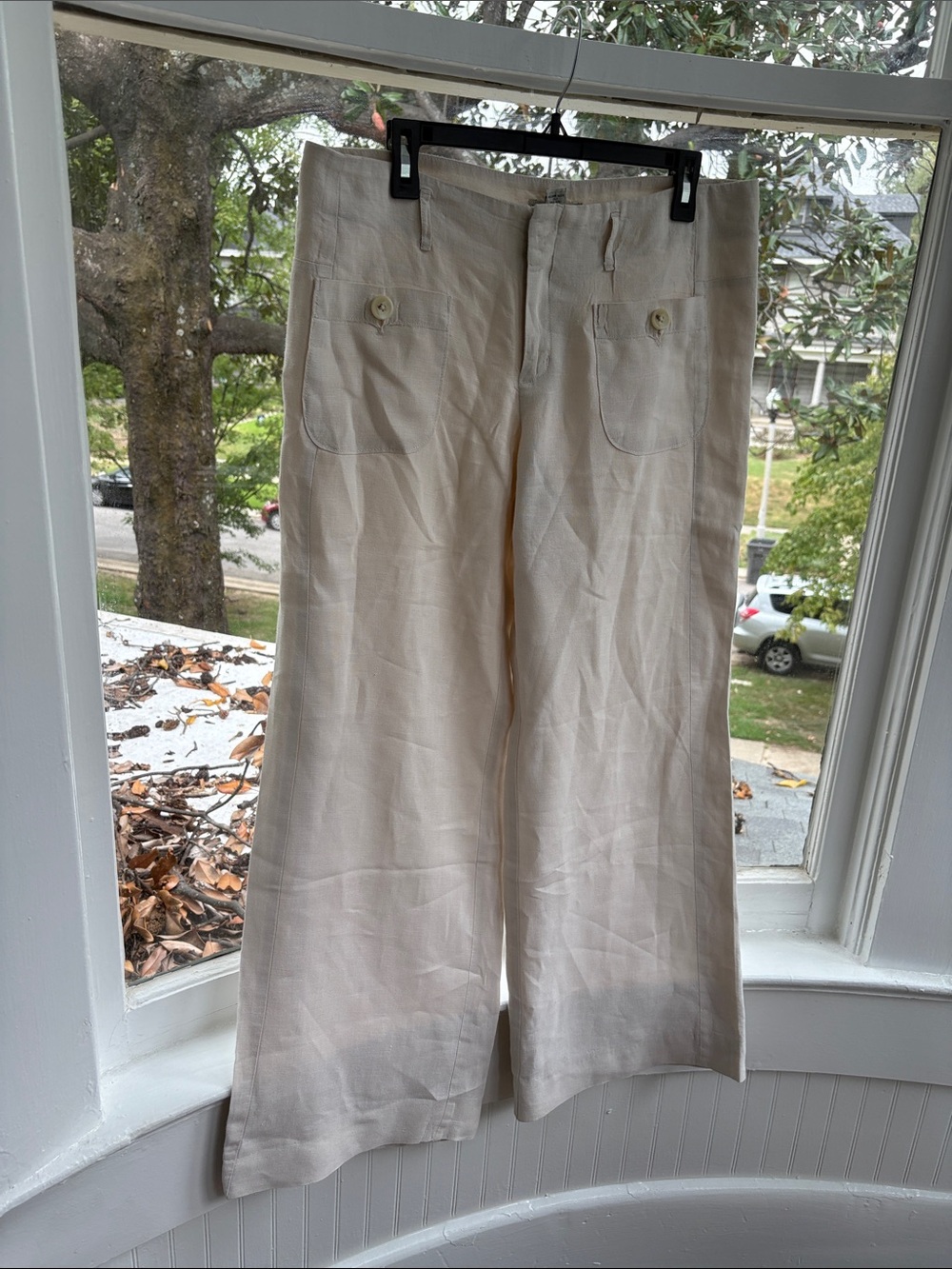 Banana Republic Cream Wide-Leg 100% Linen Pants-Size 12